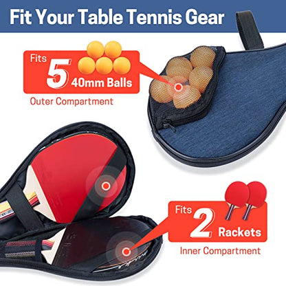 VISEMAN Table Tennis Racket Cover, Ping Pong Paddle Case, Portable Waterproof Table Tennis Bat Bag to Hold 2 Paddles 5 Balls - color: Blue