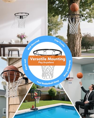 Heavy Duty Replacement Basketball Rim - 18" Solid Steel with Heavy-Duty Net, Pro-Grade Basketball Hoop Rim, Wall-Mount & Hoop Replacement, Double Spring Basketball Hoop Rim & Complete Installation Kit