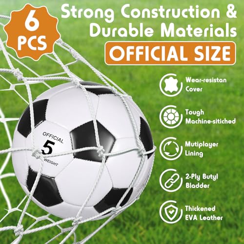 Ceenna 6 Pcs Soccer Ball Bulk with Pump Bag Machine Stitched Deflated Soccer for Outside Sports Training Game Practice - size: Size 5, style: Classic