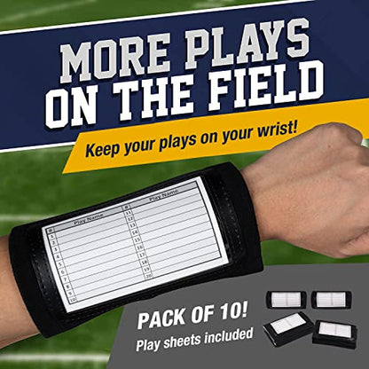 Playsheet Wristband Single Window - Softball, Football, Baseball - Adult Size Armband Playbook - 10 Pack (Black)