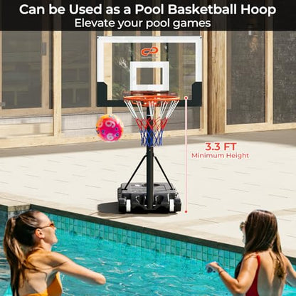 Goplus Basketball Hoop Outdoor, Portable 3.3-7FT/10FT Adjustable Basketball Goal System w/Shatterproof PC Backboard, Wheels for Adults in Pool Driveway Backyard - style: 3.3-7 FT, Black+White