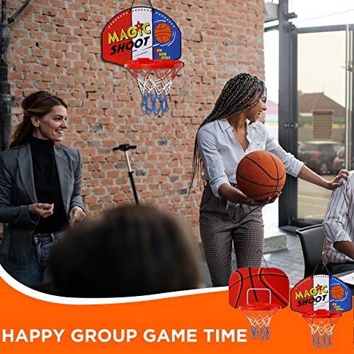 Sosation 2 Pcs Mini Basketball Hoop with 4 Basketball, Sticky Hook, Pump, Indoor No Drilling Basket Ball Hoop Decompress Game for Kid Adult Back to School Gift - style: Shoot Style