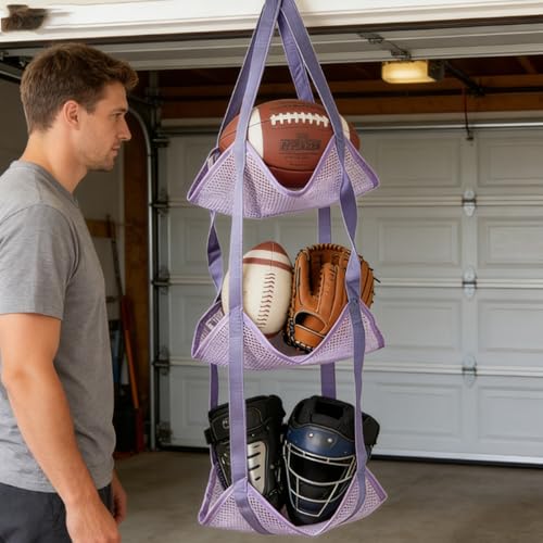 1 Pc Purple Hanging Ball Storage Bag, 3-Tier/4-Tier Design, Multifunctional & Minimalist, Perfect For Storing Basketballs And Soccer Balls Near Entryways