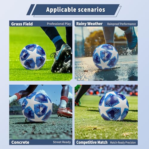Professional Soccer Ball Size 5, Thermal Bonded Waterproof PU Match-Quality Training Ball with Pump - color: BrightBlue, size: size 5