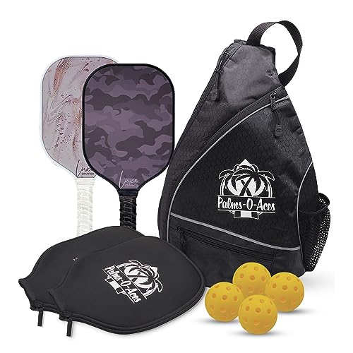 Palms-O-Aces USAPA Approved Pickleball Paddle Set | 2 Carbon Fiber T700 Graphite Paddles with Enhanced Spin Surface | Lightweight Pickleball Paddle Set with 2 Neoprene Covers, 4 Balls & Carry Bag Set