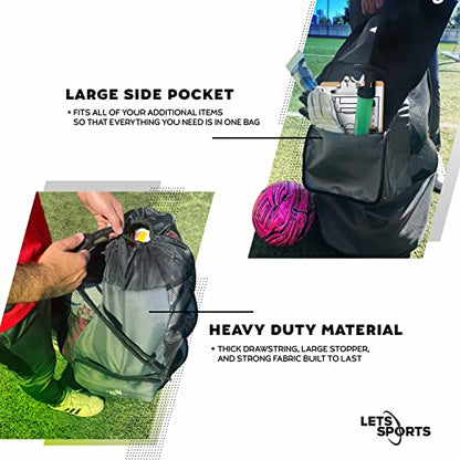 Soccer Ball Bag for Basketball, Volleyball & Football | Large Drawstring Ball Bags Mesh | Heavy-Duty Soccer Ball Bags for Coaches | Equipment Bag w/Shoulder Strap | 37" x 17" - color: Grey Black