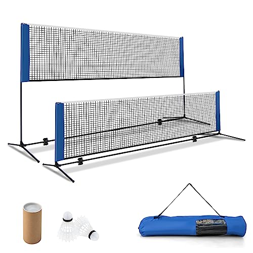 Goplus Portable Badminton Net Set, 10FT/ 14FT Volleyball Pickleball Net with 2.7FT-5FT Adjustable Height, 2 Shuttlecocks, Carrying Bag for Backyards, Beach, Driveway, Family Outdoor Game - size: 14 FT