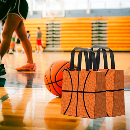 KERINGO 24 PCS Basketball Gift Bags Basketball Treat Bag with Handles Reusable Basketball Goodie Snack Favor Bag Non Woven Party Favor Bags for Sports Birthday Party Decor
