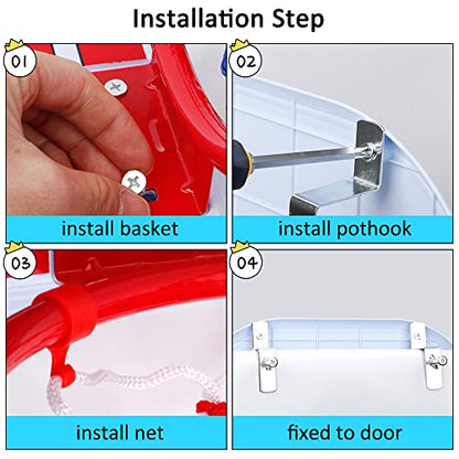 Mini Basketball Hoop Set for Kids Adults, Indoor Play Wall Mount Basketball Hoop for Door with 4 Small Replacement Toddler Basketballs, ABS Backboard Metal Rim Goal Sport Gifts for Pool Game Fun - style: Red + Rainbow Rubber Basketballs