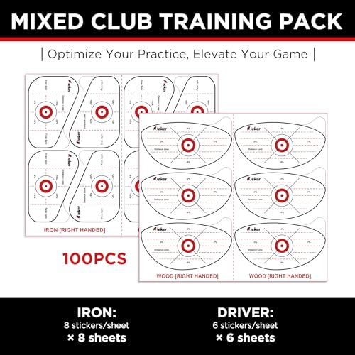 Golf Impact Tape - High-Resolution Strike Stickers for Iron, Wood & Fairway Clubs, Non-Residue, Swing Training Aid Impact Labels - color: Righties- 100pcs (Wood 6x6+ Iron 8x8)