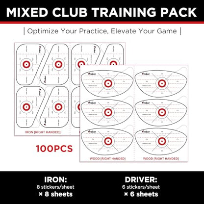 Golf Impact Tape - High-Resolution Strike Stickers for Iron, Wood & Fairway Clubs, Non-Residue, Swing Training Aid Impact Labels - color: Righties- 100pcs (Wood 6x6+ Iron 8x8)