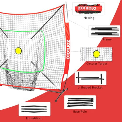 ZONLOLO 6x6ft Portable Baseball & Softball Net for Hitting and Pitching, with Sturdy Bow Frame and Carry Bag, Special Circular Target and Strike Zone for Accurate Throwing Practice, Great for Kids