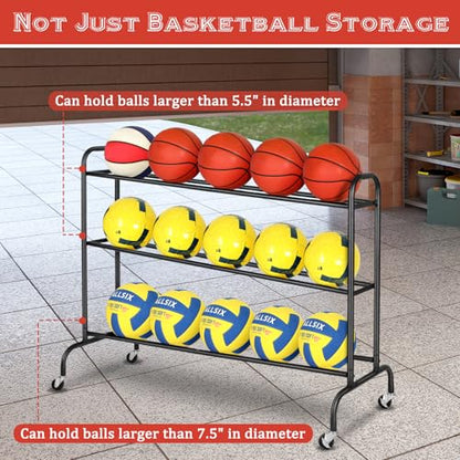 FHXZH Basketball Rack Training Stand - Tilt Ball Training Equipment Holder Shooting Rolling Storage Cart with Wheels Sports Outdoor Volleyball Soccer Football Garage Organizer Basketball Accessories