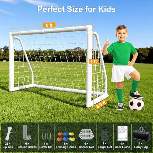 MOPHOTO Soccer Goal, 6X4/8x6/10x6.5/12x6/16x7/18.5x6.5/21x7/24x8ft Soccer Goals for Backyard, Full Size Soccer Goal for Teens & Adults Training - size: 6x4FT, style: PVC-Foldable