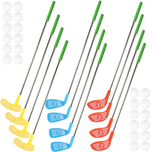 36 Pcs Kids Plastic Mini Golf Set Includes 12 Adjustable Golf Clubs and 24 Balls Perfect for Toddler Indoor Outdoor Play Great Gift for Birthdays and Parties, 3 Colors