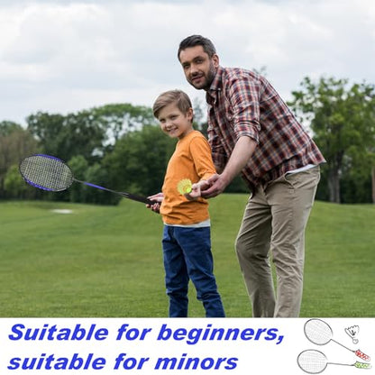 12 Pack Badminton Rackets Set Including Badminton Racquets, Nylon Shuttlecocks and Carry Bag for Outdoor Backyard Games Beginners - color: Dark Blue-black, Red Black