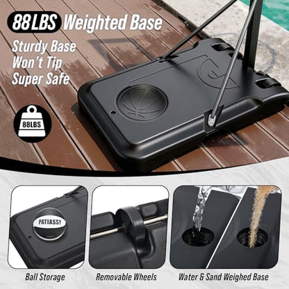 Pool Basketball Hoop – Height Adjustable 57" to 68" Portable Poolside Basketball Hoop with Wheels, Glow-in-Dark Backboard & LED Rim, Glow Ball + Standard Ball, Indoor Outdoor Night Games