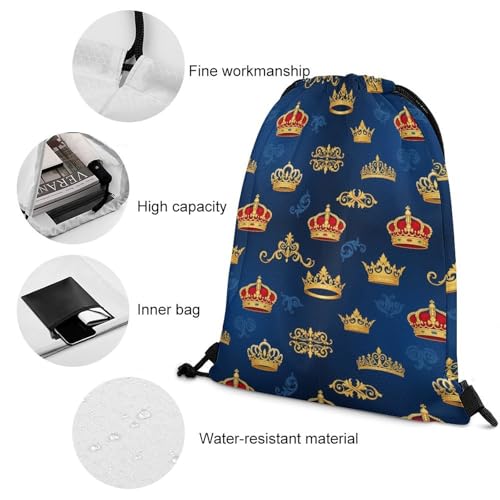 Large Capacity Beam Backpack Drawstring Sack for Basketball Sports Gear Travel Storage Men Women Unisex, Purple Blue Gold Royal Crown Bags - color: Picture (378)