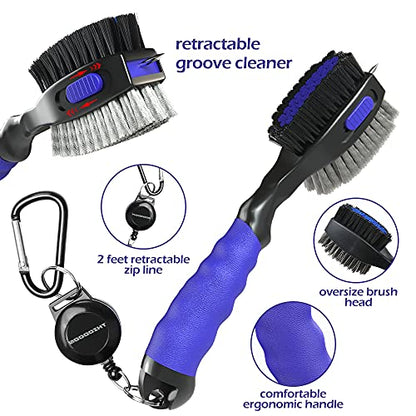 THIODOON 2 Pack Golf Club Brushes and Groove Cleaner 2 ft Retractable Zipline Carabiner Golf Brush Head with Retractable Spike Comfortable Grip Golf Club Cleaner - color: 2pcs Black & Blue