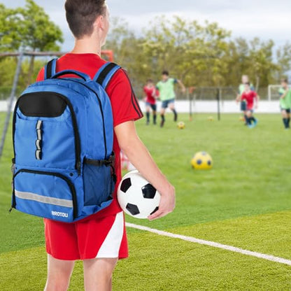 BROTOU Soccer Backpack Sports Bag with Ball Holder and Shoe Compartment for Football Basketball Volleyball Rugby - color: Light Blue