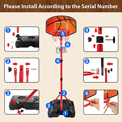 Kids Basketball Hoop for 1 2 3 4 5 6 Year Old Stand Adjustable Height 3.5ft-5.3ft Toddler Boy Basketball Hoop Indoor Mini Basketball Hoops Goal Ball Games Toys for Girl Boy Age 1-3 2-4 3-5