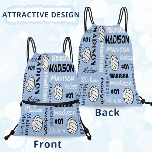 Custom Volleyball Style Drawstring Bag, Personalized Sports Ball Backpack Drawstring Sack Cinch Bags for Team Gift Party Favors, Sky Blue - color: Brown