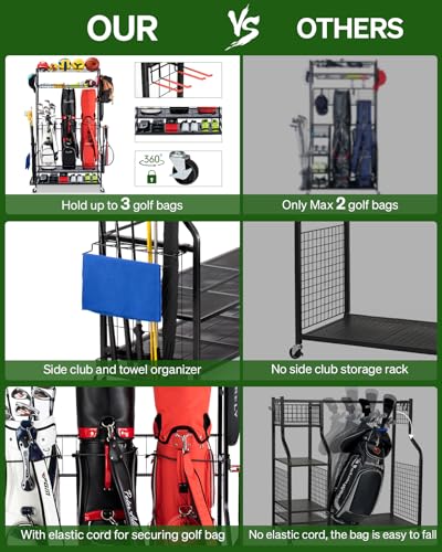 FHXZH Golf Bags Storage Garage Organizer - Stand for Single Golf Bags, Clubs, and Equipment Accessories with Wheels
