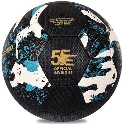 KUYOTQ Soccer Ball, Machine Stitched PU/TPU Leather Soccer Ball Match & Training for Kids Youth Adult, Professional Construction for Durable in and Outdoor Use with Superior Touch