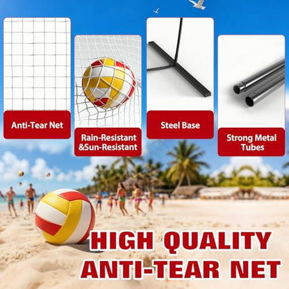 20 FT Volleyball Net System, Height Adjustable Portable Volleyball Court Equipment with Anti-Tear PE Net & Weather-Resistant Iron Frame, Quick Setup for Backyard, Beach, Park, School Practice