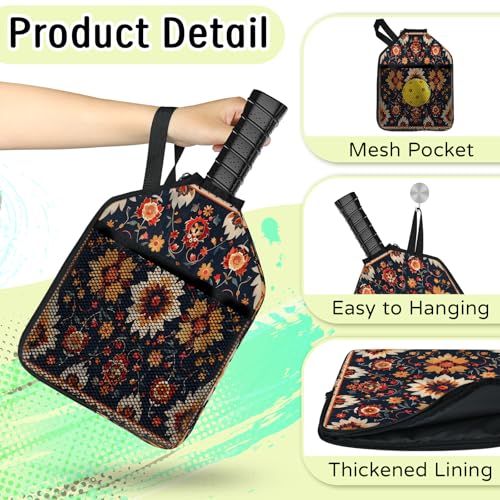 Pickleball Paddle Cover with Pockets and Handle Strap, Racket Sleeve and Ball Holder Organizer, 1 Pcs - color: teal
