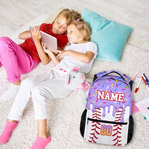 Kids Schoolbag for Girls Custom Ice Cream Baseball Backpack for Children Teen Baseball School Supplies, 17 Inch Cute Girls Bookbag for Preschool Elementary Kindergarten Vacation Travel Picnic
