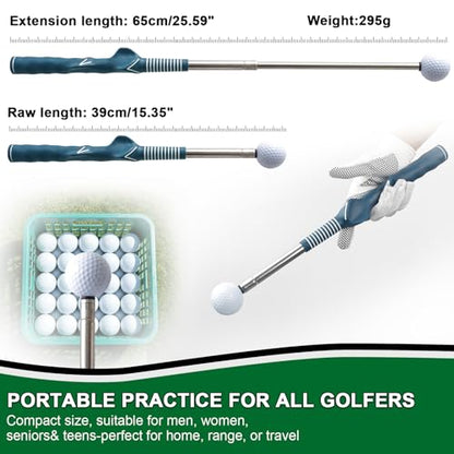 MYKUJA Retractable Golf Swing Trainer & Golf Grip Trainer for Warm up, Golf Swing Training Aid, Golf Club Grip Trainer Click Feedback- Tempo Training & Impact Control - Golf Accessories, Right-Handed - color: navy blue
