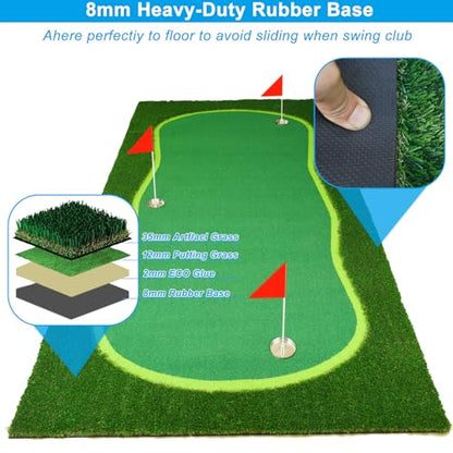 Golf Putting Green, Large Professional Golf Training Mat, Realistic Artificial Grass Turf,Golf Turf Mat with 3 Flags, Golf Game Kids, Putting Practice Green Mat for Indoor Outdoor - size: 5X10ft