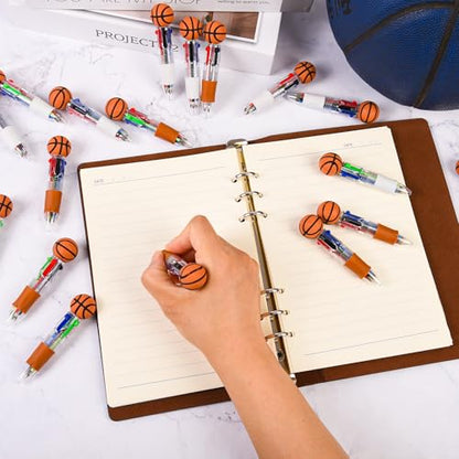 LiYiQ 25 Pcs Basketball Party Favor Multicolor Pen in One Cartoon Cute Fun 4-in-1 Cute Pens Bulk Kawaii Basketball Shape Cool Ballpoint Pens for Kids Fun Gifts - style: Basketball