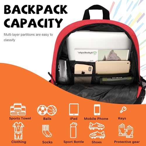 Goloni Basketball Backpack Bag,35L Basketball Bag with with Separate Ball & Shoe Compartments,Large Sports Bag for Basketball - color: Red