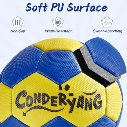 Handball Ball with Pump Needle PU Blue and Yellow Hand Ball Balls Single Handball Attractive and Durable Design for Youth League Game Training Practice