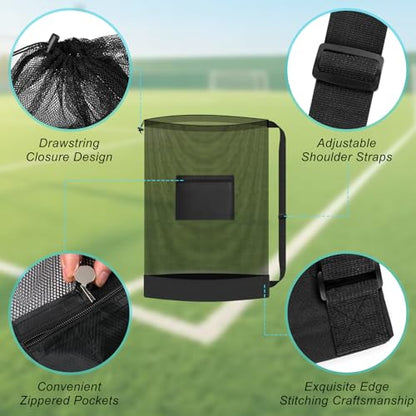 Heavy Duty Soccer Ball Net Bag, Extra Large Sports Ball Bag Mesh(Holds 10-12 balls), 40" x 30" Drawstring Mesh Ball Bag with Pocket for Gym, Beach, Fabrics, Basketball, Volleyball, Swimming Gear