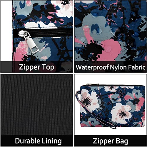 IBFUN Utility Tote Bag with 24 Pockets, Large Teacher Tote for Women with Laptop Compartment, Travel Tote Bag with Zip Top - color: A4-m-flowers, size: Medium
