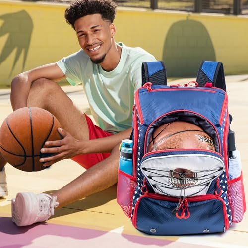 Basketball Bag Backpack with Ball Compartment & Shoe Pocket – Gym Bag for Basketball, Soccer, Football, Volleyball – Large Capacity Athletic Backpack for Youth & Adults, Basketball Gifts - color: Navy