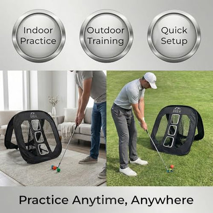 Golf Chipping Net with 20 Foam Balls, Hat Clip, Ball Marker & Carrying Bag for Indoor & Outdoor Practice, Portable Golf Practice Net for Backyard Golf Training