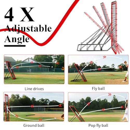 4x4.5FT Baseball Rebounder Net with 4 Adjustable Angles & 30 Bungee Cords, Multi-Sport Pitchback Net for Soccer, Baseball, Softball, Volleyball Practice –Tool-Free Setup, All Levels Youth & Adults