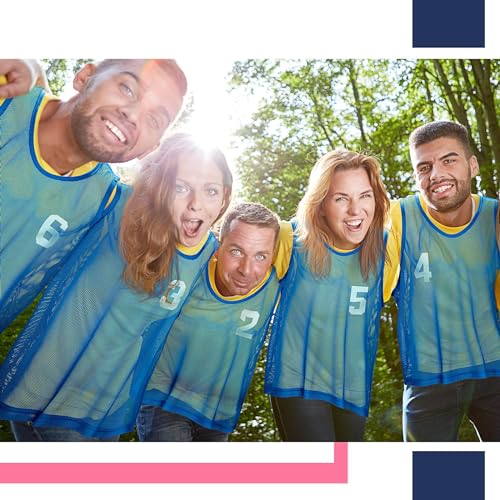 Boyiee Pinnies Scrimmage Vests, Nylon Mesh Team Practice Jersey Youth Pinnies for Sports Basketball Soccer Football - color: Blue and Rose Red
