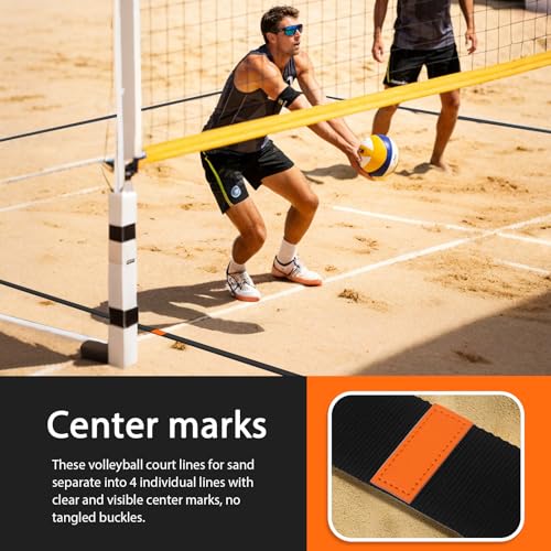 Beach Volleyball Court Boundary Lines - Portable, 2 Inch Official Size (26.3' x 52.6') with 4 Sand Anchors & Storage Bag, Ideal for Outdoor Volleyball, Team Building and Other Group Activities.