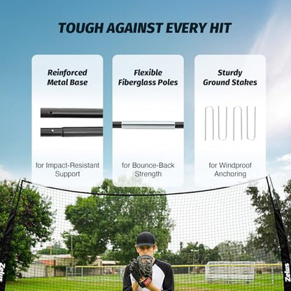 12x9ft / 16x10ft Barricade Backstop Net, Ball Sports Barrier, Practice Net for Baseball, Softball, Lacrosse, Soccer, Basketball and More - style: 12x9 ft - Black