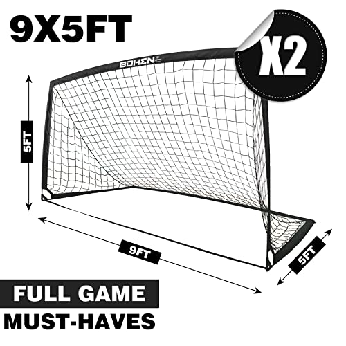 BOHEN 9x5 FT Kids Soccer Goals with Carry Bag, Portable Folding Soccer Net for Backyard Training, Indoor/Outdoor Use for Youth and Adult