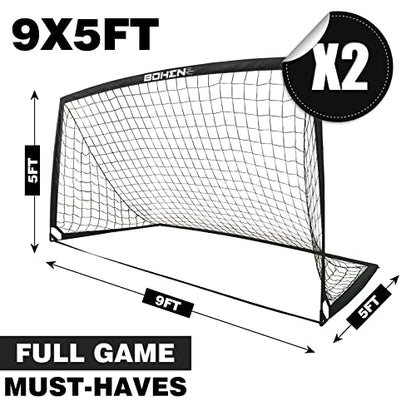 BOHEN 9x5 FT Kids Soccer Goals with Carry Bag, Portable Folding Soccer Net for Backyard Training, Indoor/Outdoor Use for Youth and Adult