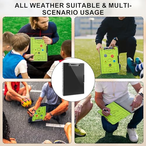 All-Weather Tactical Coaching Clipboard for Soccer & Basketball - Double-Sided Dry Erase Board with Magnetic Pieces, Markers, Eraser, Whistle & Storage Case | Perfect Coach Gift (Soccer) - style: Soccer