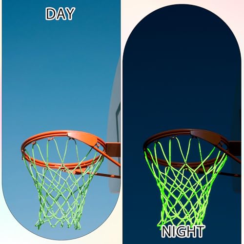 Nightlight Basketball Net, Outdoor Basketball Net Luminous Basketballs Nets 12 Loops Portable Sport Nylon Nets for All Weather Anti Whip