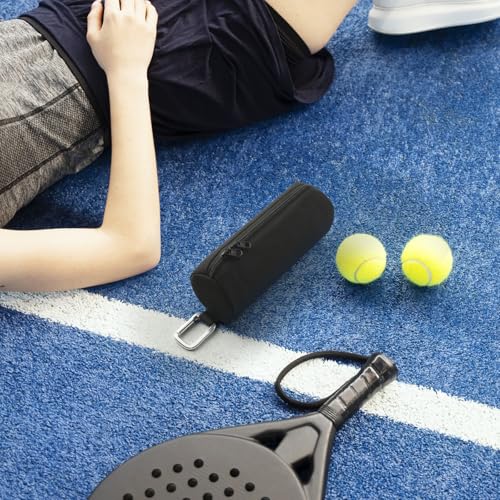 Padel Ball Holder Portable Paddleball Storage Bag with Metal Hook, Paddle Tennis Ball Carry Bag Holds 3 Pcs Regular Paddleball, Tennis Training Accessories Pouch