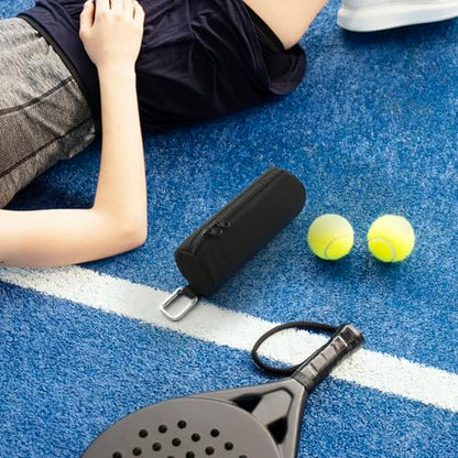 Padel Ball Holder Portable Paddleball Storage Bag with Metal Hook, Paddle Tennis Ball Carry Bag Holds 3 Pcs Regular Paddleball, Tennis Training Accessories Pouch